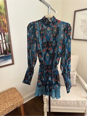 FARM Rio Navy Floral Dress with Teal and Red Accents